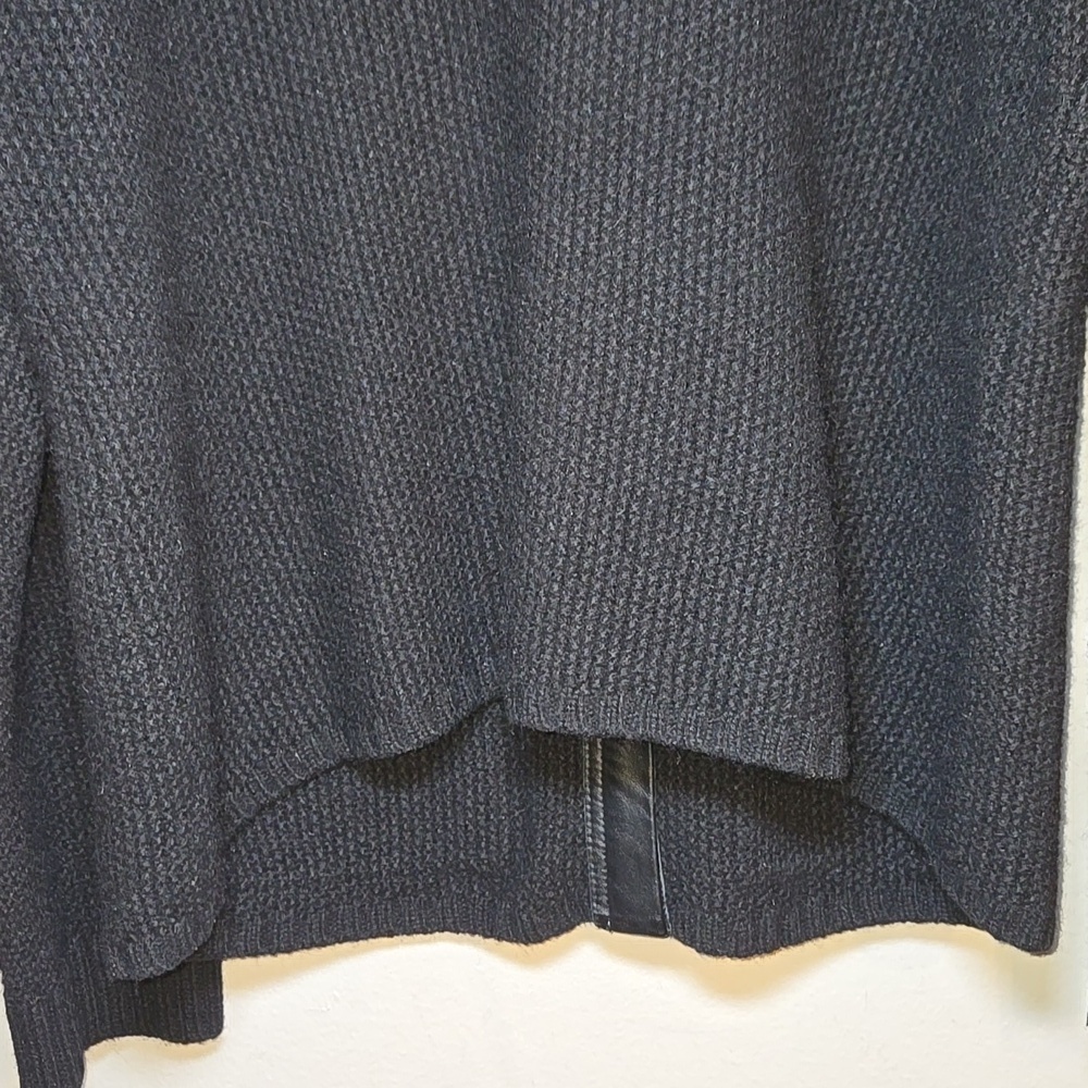 Eileen Fisher Black Yak Wool Leather Trim Textured Jacket Sweater Cardigan NWOT - Picture 12 of 16